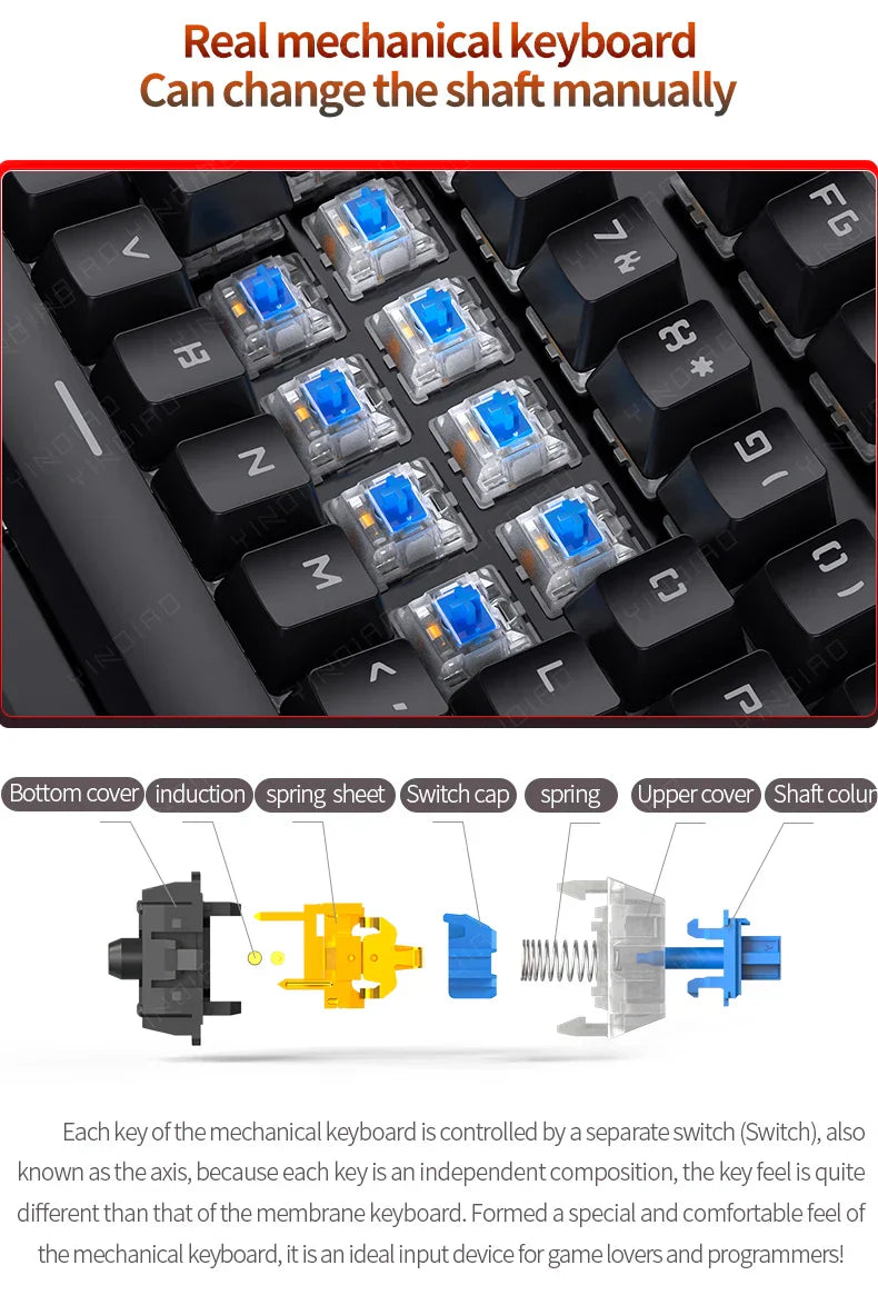 Retro Punk Mechanical Keyboard Blue Black Brown Switch 104 Keys USB Wired Gaming Keyboards RGB Backlit For PC Laptop Gamers