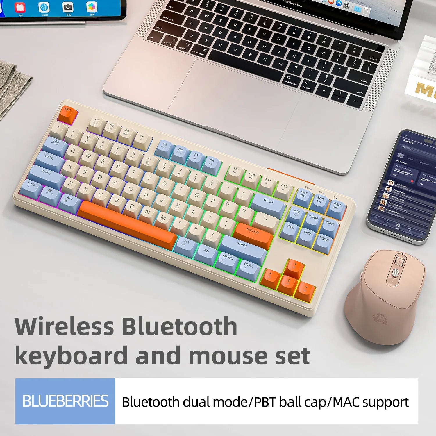 87 Keys Bluetooth Wireless Keyboard with Rainbow-light