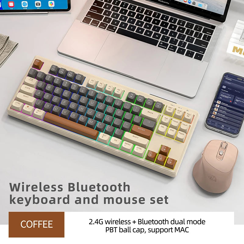 87 Keys Bluetooth Wireless Keyboard with Rainbow-light