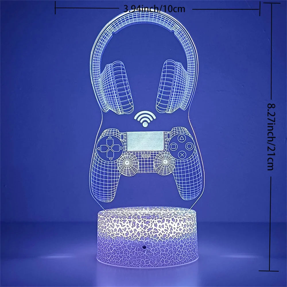 PS4 Gamepad 3D Night Light with headset design glowing softly.