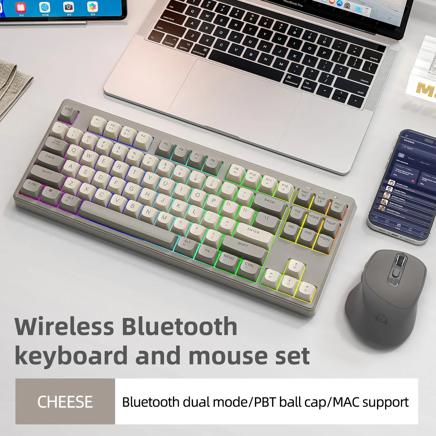 87 Keys Bluetooth Wireless Keyboard with Rainbow-light