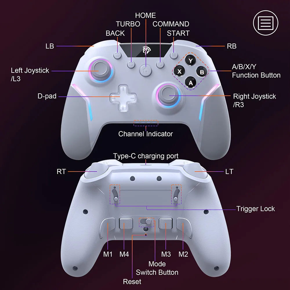 EasySMX X20 Wireless Gamepad Enhanced Controller Compatible with PC/NS/TV/Phone/Laptop, Hall Micro Triggers Joystick RGB Effect