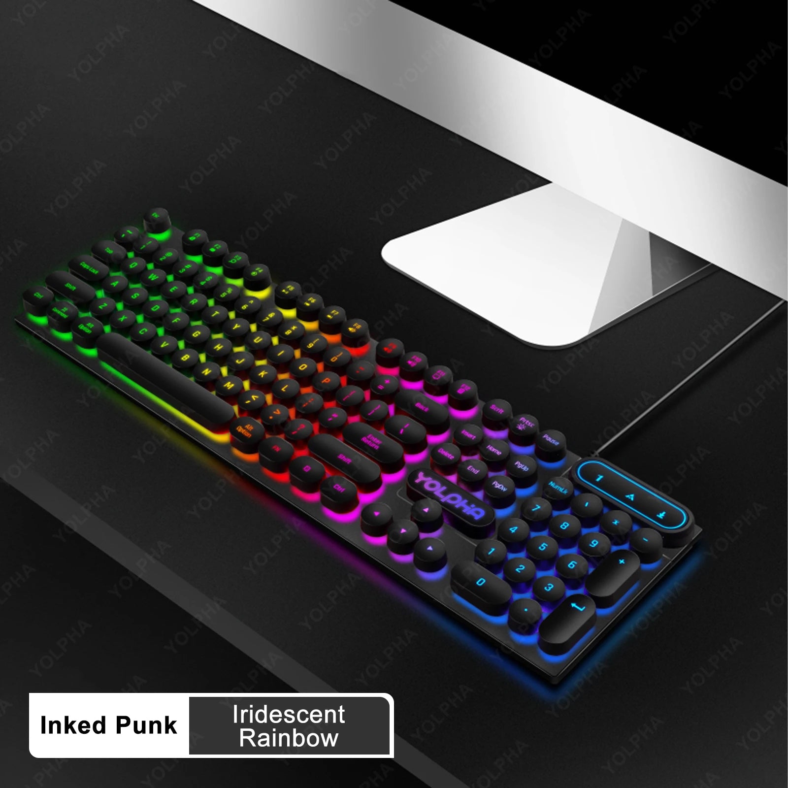 104Keys Wired Keyboard with RGB Backlit Breathing Light