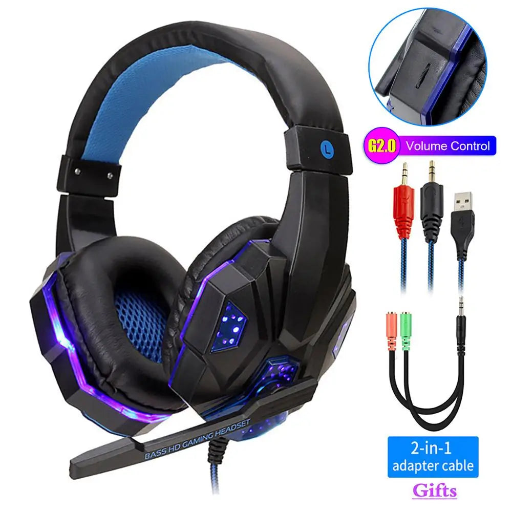 Professional LED Light Wired Gaming Headphones with microphone, superior sound quality, and stylish LED lights.