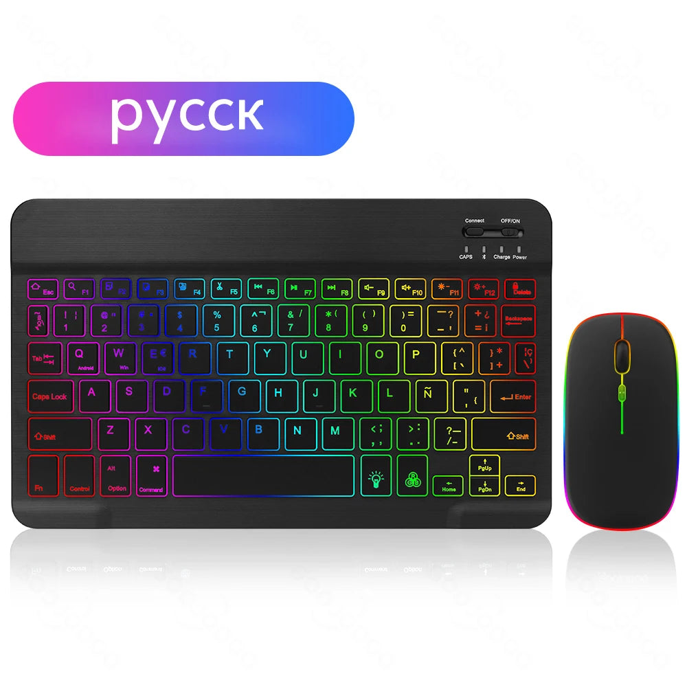 EMTRA Backlit Backlight Bluetooth Keyboard Mouse For IOS Android Windows For iPad Portuguese keyboard Spanish keyboard and Mouse