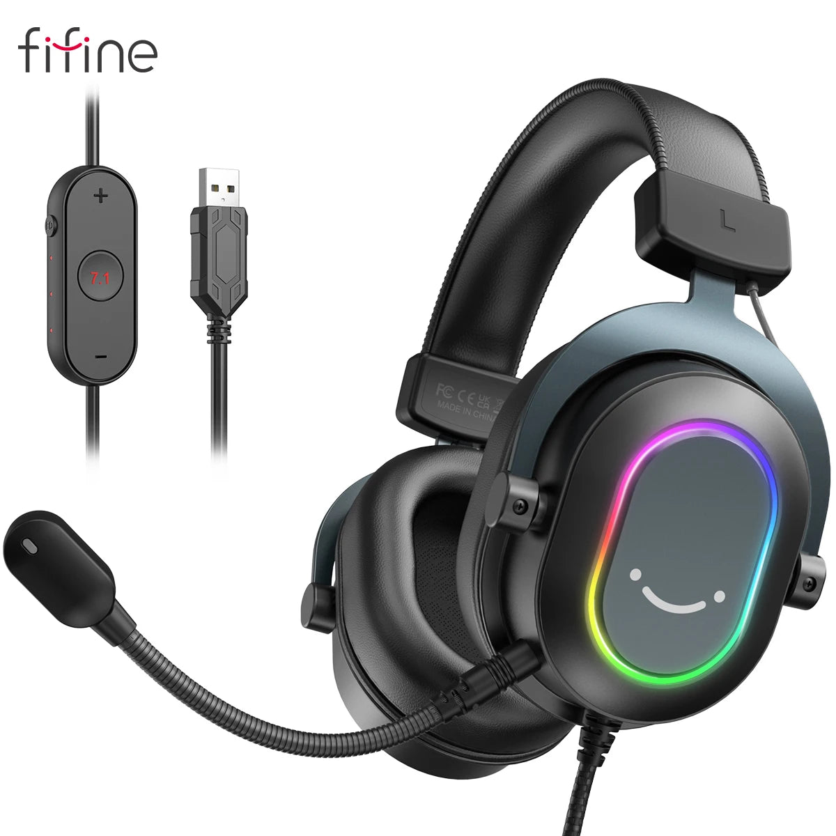 Fifine Dynamic RGB Gaming Headset with Mic Over-Ear Headphones