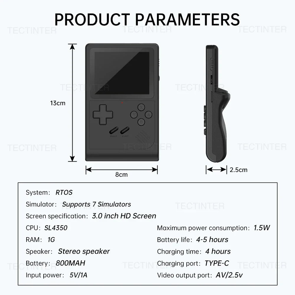 GB300 Portable Handheld Game Player 3.0 inch Screen TV Video Game Console AV Output Retro Game Console Built-in 8G 6000+ Games