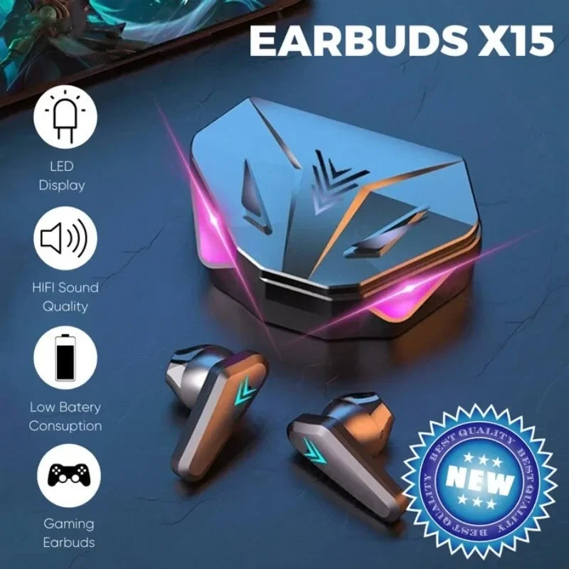 TWS Wireless Bluetooth Headset LED Display Gamer Earbuds with Mic Wireless Headphones Noise Cancelling Bluetooth Earphones X15