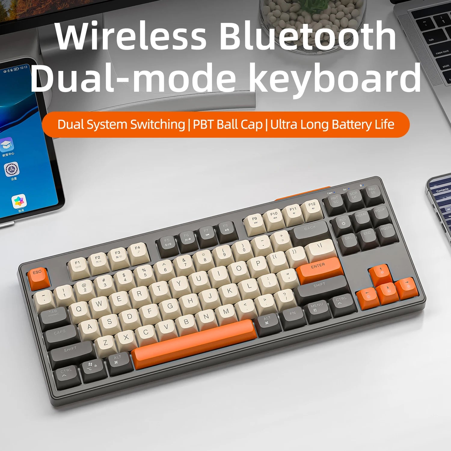 87 Keys Bluetooth Wireless Keyboard with Rainbow-light