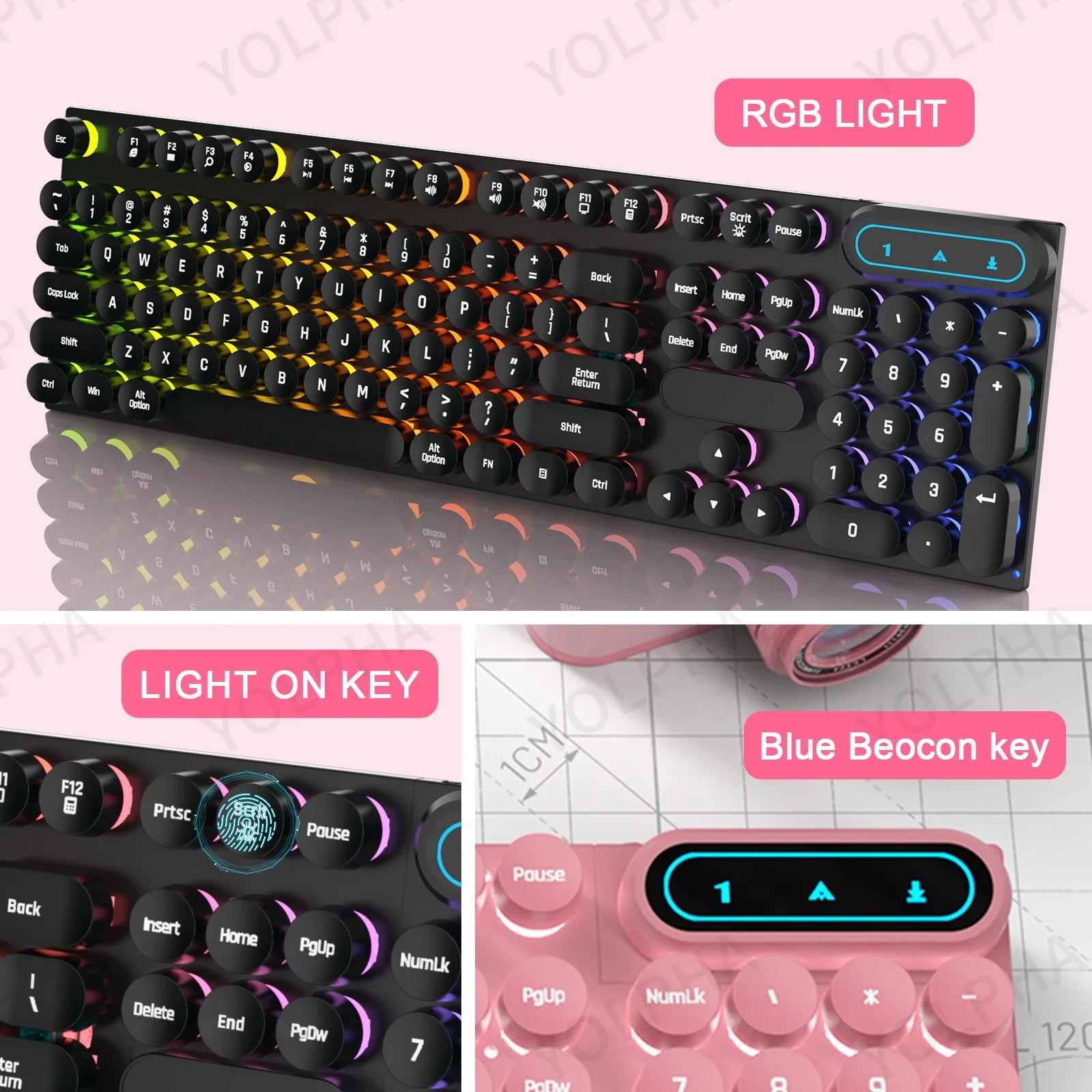 104Keys Wired Keyboard with RGB Backlit Breathing Light