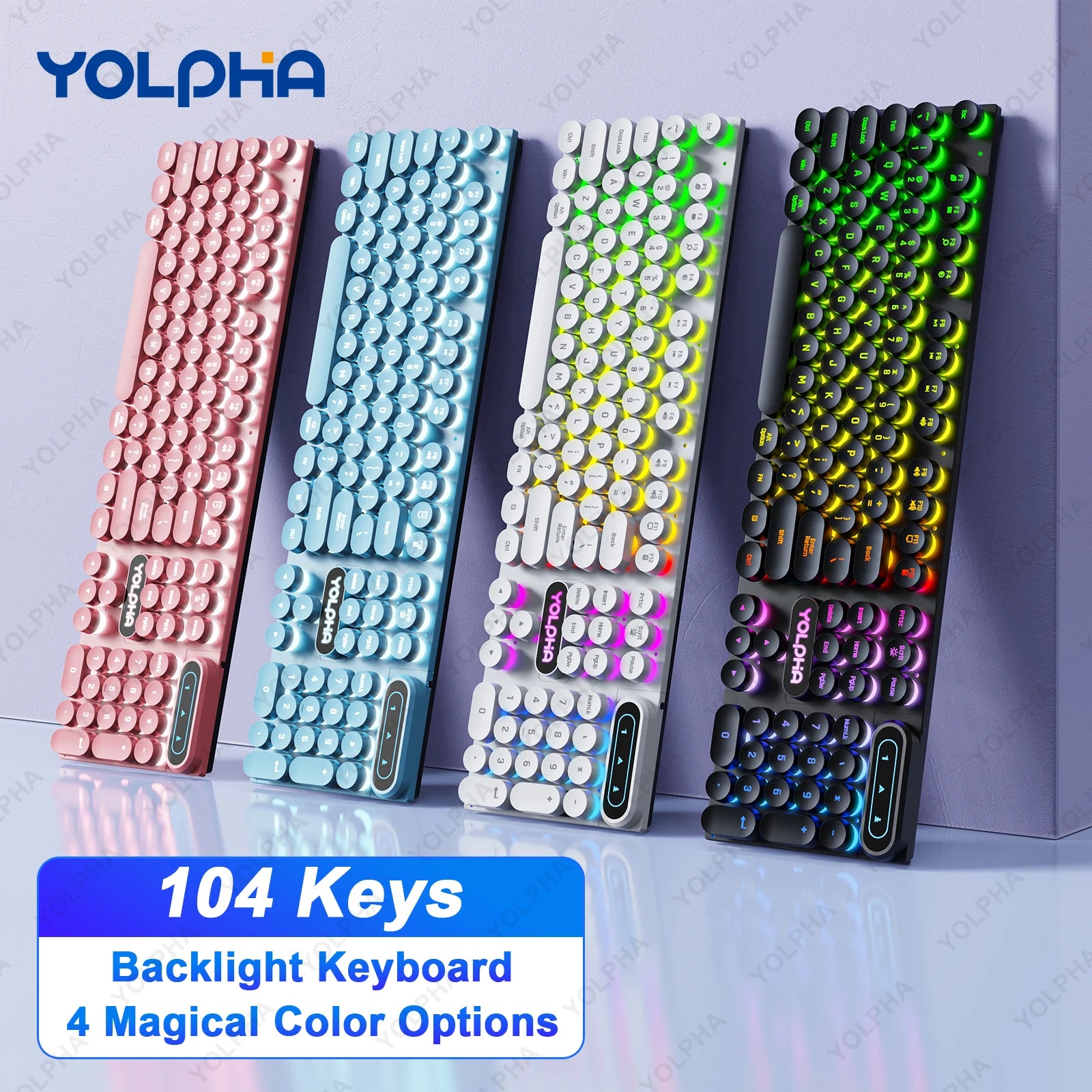 104Keys Wired Keyboard with RGB Backlit Breathing Light