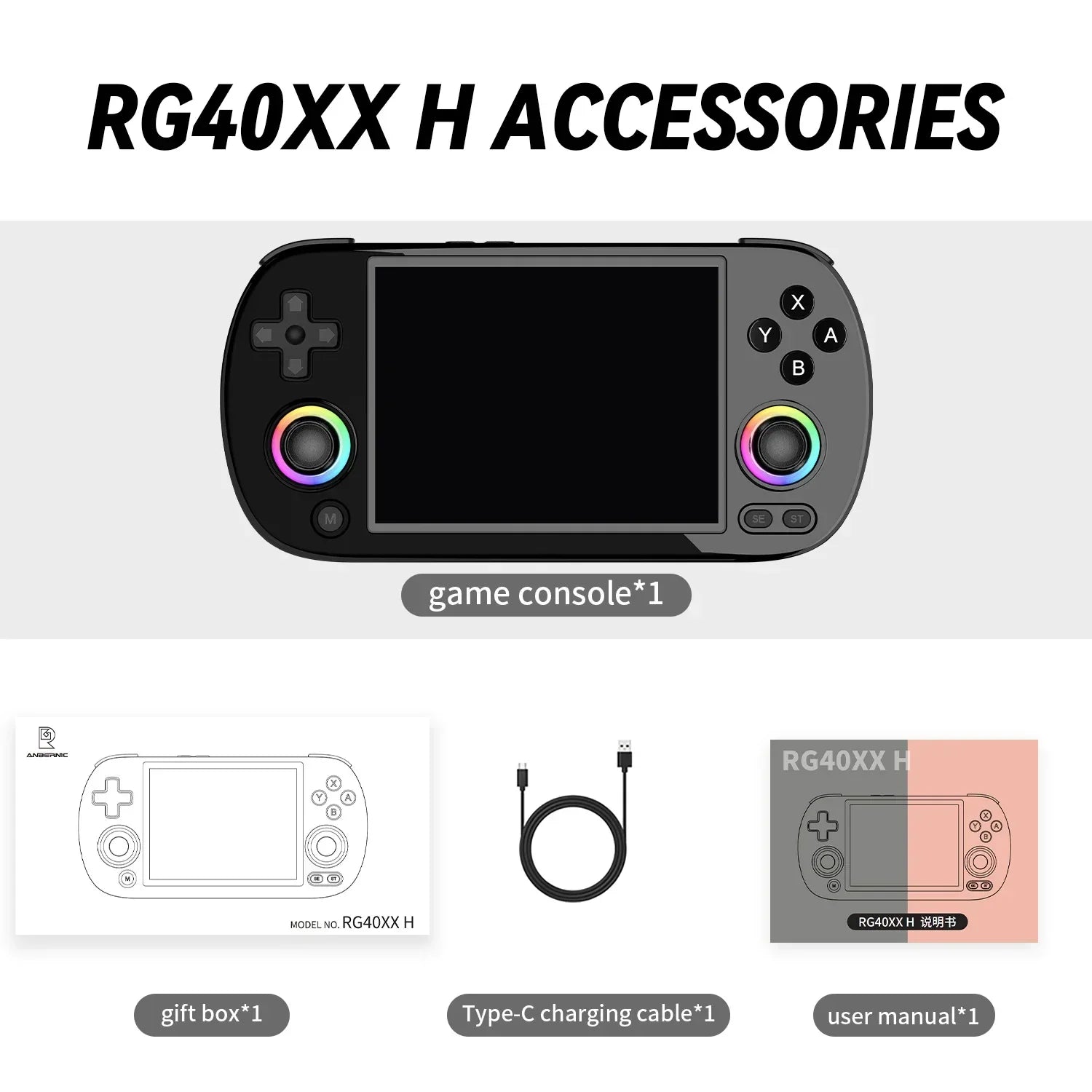 ANBERNIC RG40XX H Handheld Game Console 4'' Screen Linux System Joystick RGB Lighting Effect RG40XXH Video Player Smartpro Gifts