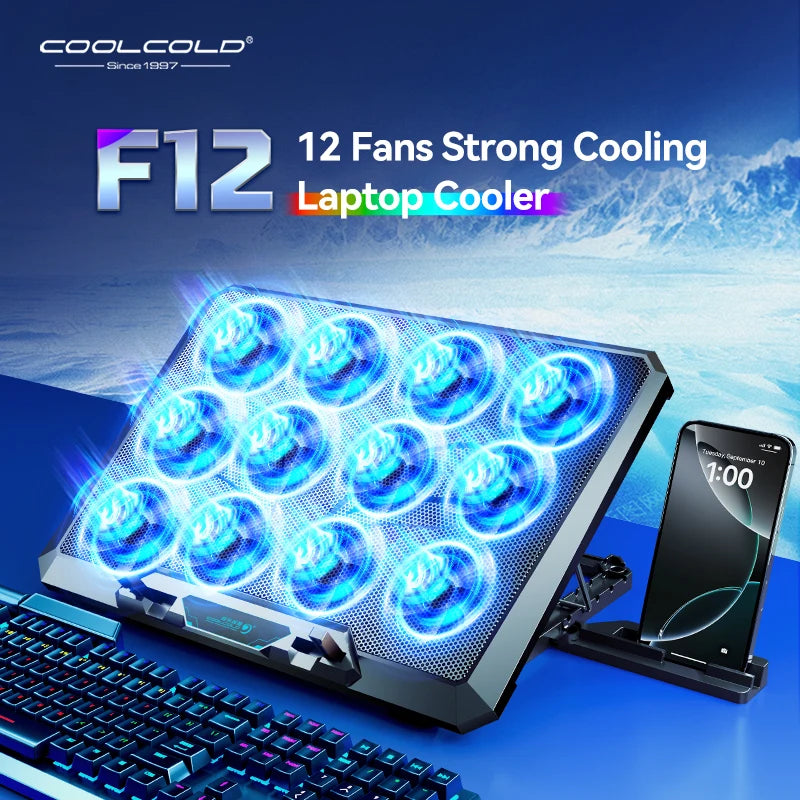 COOLCOLD Laptop Cooling Pad with 12 Quiet Fans