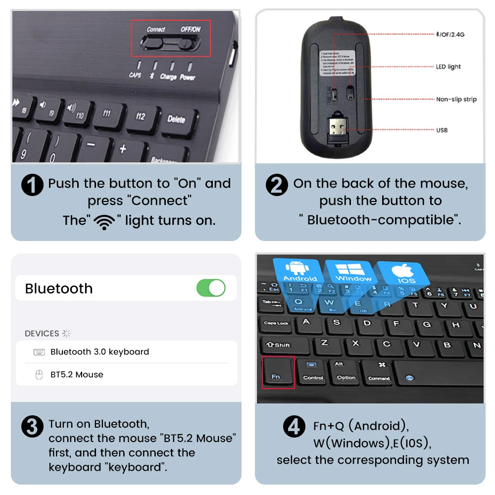 EMTRA Backlit Backlight Bluetooth Keyboard Mouse For IOS Android Windows For iPad Portuguese keyboard Spanish keyboard and Mouse