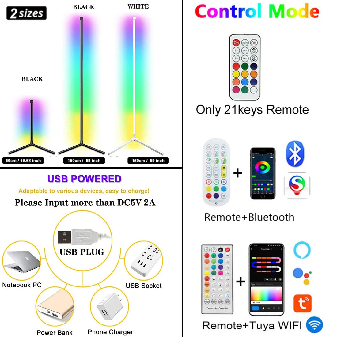 Living Room Dimmable Corner Lamp  Floor 150cm