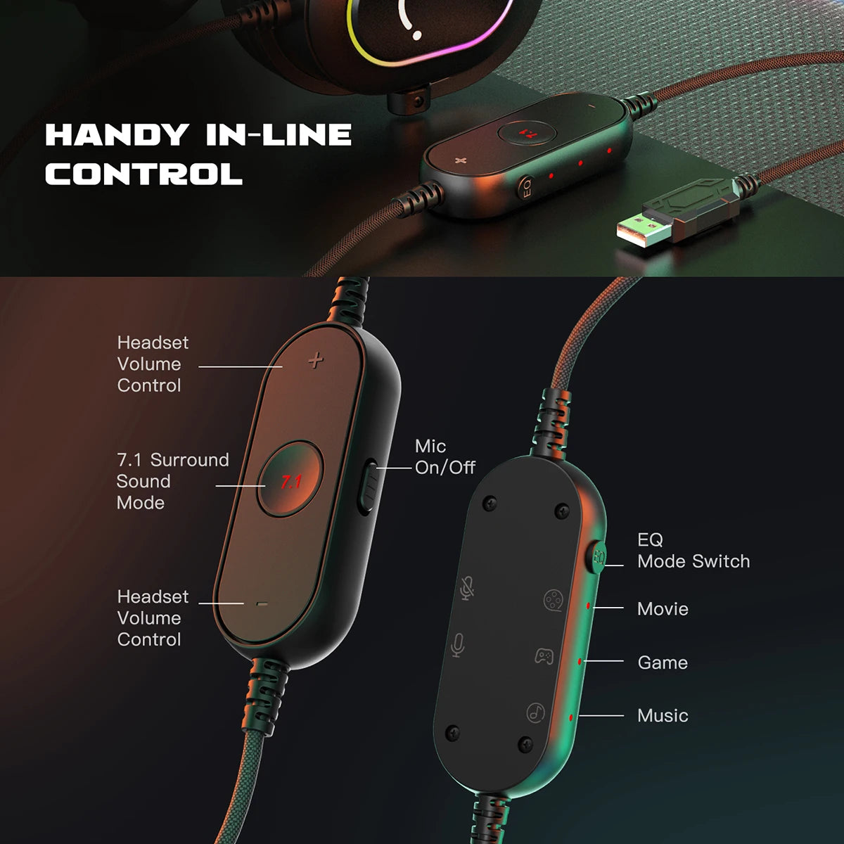 Fifine Dynamic RGB Gaming Headset with Mic Over-Ear Headphones